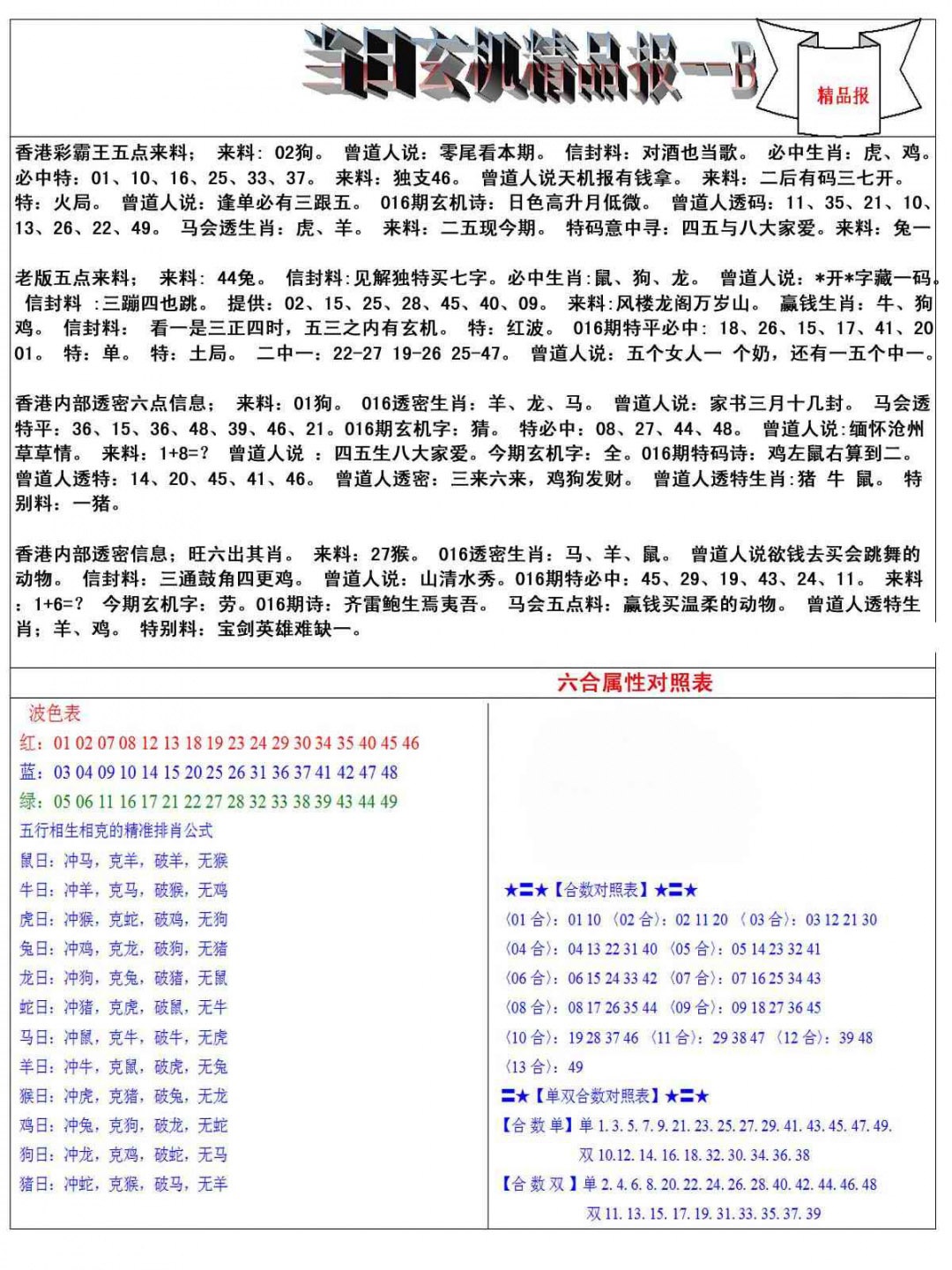 016期当日玄机精品报B[图]