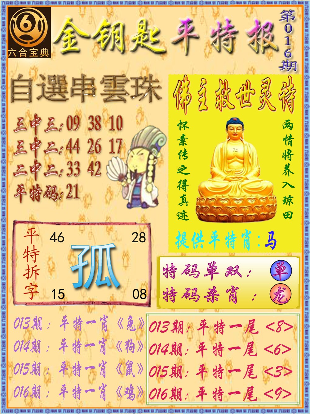 016期金钥匙平特报[图]